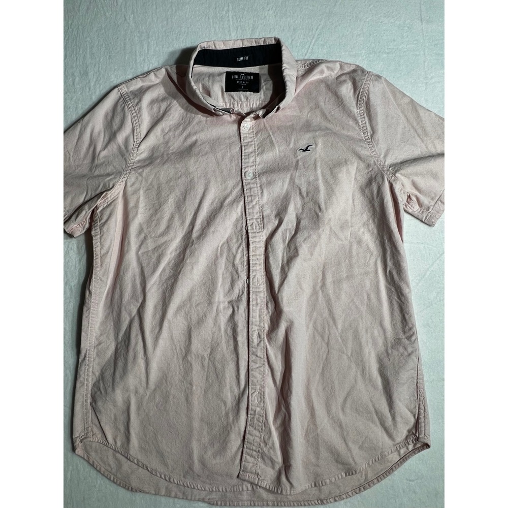 Hollister Epic Flex Slim Fit Short Sleeve Button Down Shirt Pink Mens Large